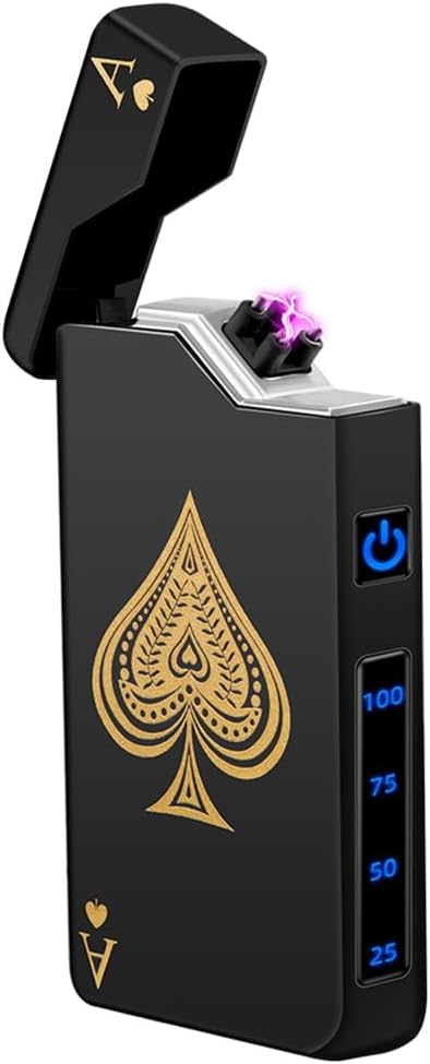 Electric Lighter Rechargeable Plasma Lighter Men Cool Ace Pocket Lighters | Windproof Dual Arc. Led Battery Display. USB Charging. Christmas Stocking Stuffers. Birthday Gifts for Men Father (Black Ace)