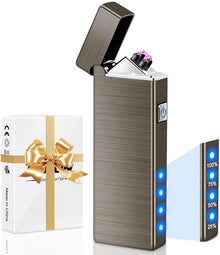 Electric Lighter USB Rechargeable Plasma Lighters Cool Pocket Lighter Men | Windproof Dual Arc. Battery Indicator. Christmas Stocking Stuffers. Birthday Gifts for Men Father Husband (Gunmetal Gray)