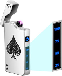 Electric Lighter Rechargeable Plasma Lighter Men Cool Ace Pocket Lighters | Windproof Dual Arc. Led Battery Display. USB Charging. Christmas Stocking Stuffers. Birthday Gifts for Men Father (Black Ace)
