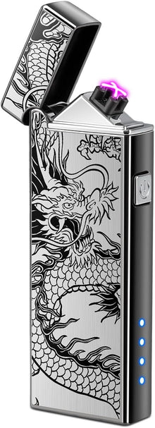 Electric Lighter USB Rechargeable Plasma Lighters Cool Pocket Lighter Men | Windproof Dual Arc. Battery Indicator. Christmas Stocking Stuffers. Birthday Gifts for Men Father Husband (Gunmetal Gray)