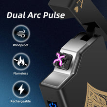 Electric Lighter Rechargeable Plasma Lighter Men Cool Ace Pocket Lighters | Windproof Dual Arc. Led Battery Display. USB Charging. Christmas Stocking Stuffers. Birthday Gifts for Men Father (Black Ace)