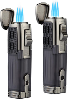 TOMOLO Cigar Lighter Triple Jet Flame Torch Lighter Refillable Butane Lighter with Cigar Punch. 2 Pack. Charcoal