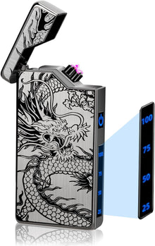 Electric Lighter Rechargeable Plasma Lighter Men Cool Ace Pocket Lighters | Windproof Dual Arc. Led Battery Display. USB Charging. Christmas Stocking Stuffers. Birthday Gifts for Men Father (Black Ace)