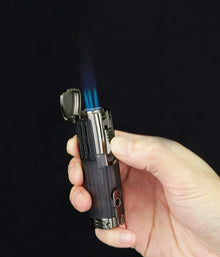 TOMOLO Cigar Lighter Triple Jet Flame Torch Lighter Refillable Butane Lighter with Cigar Punch. 2 Pack. Charcoal