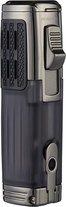TOMOLO Cigar Lighter Triple Jet Flame Torch Lighter Refillable Butane Lighter with Cigar Punch. 2 Pack. Charcoal